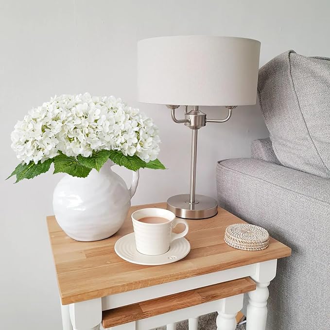 JINWOE Hydrangea Artificial Flowers, 4Pcs 20" Ivory White Lifelike Latex Silk Real Touch Faux Hydrangea Flowers, Artificial Hydrangeas Bouquet for Wedding Centerpieces Tables Party Home