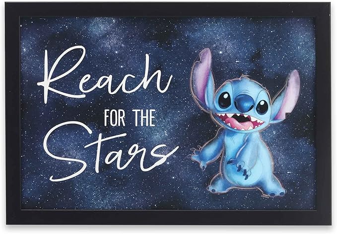 Disney Lilo and Stitch Reach for the Stars Framed Wood Wall Decor - Fun Stitch Wall Art for Kids' Bedroom or Playroom