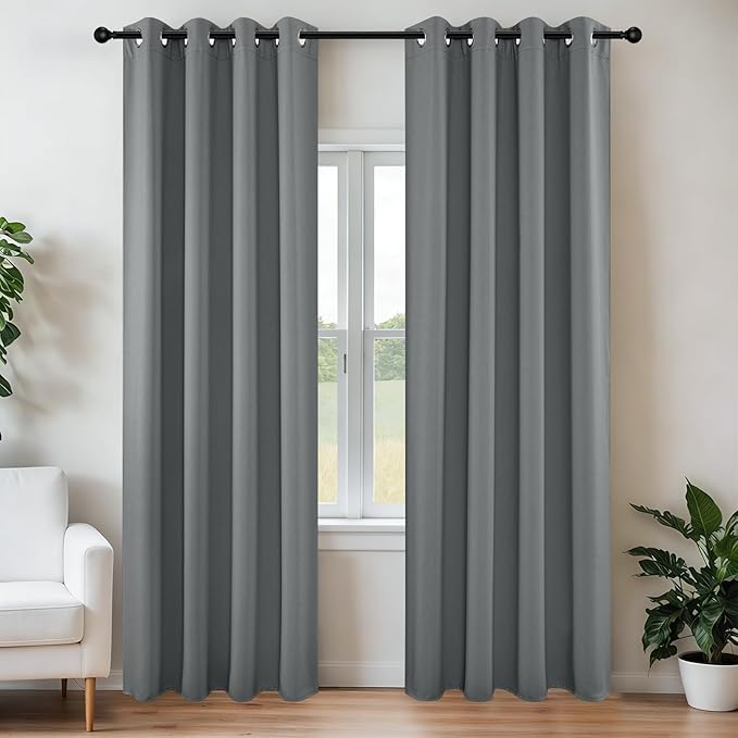 Joydeco Blackout Curtains 72 Inch Length 2 Panels Set, Thermal Insulated Long Curtains& Drapes 2 Burg, Room Darkening Grommet Drapes for Living Room Bedroom Window (W52 x L72 Inch, Light Grey)