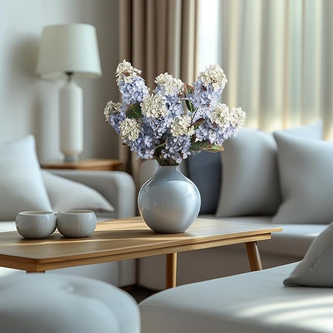 Ttranewsoo Hydrangea Artificial Flowers,Fall Hydrangeas Artificial Flowers,Blue Fake Fall Dried Hydrangea Flowers Decoration,Faux Silk Flower with Stems Winter Decor(Blue 24" 8pcs) Without Vase