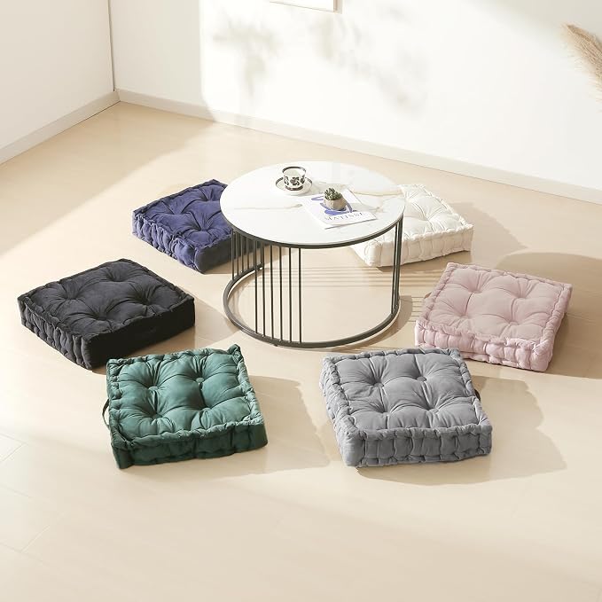 Square Floor Pillows, Large Floor Cushion for Adults Kids, Meditation Floor Pillow Seating Cushion with Shredded Memory Foam and Silk Wadding, 20"x20"x5" Blush 2 Count