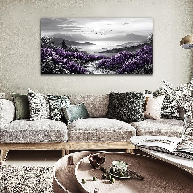 KELIYUAN Large Canvas Wall Artwork Home Decoration Painting Black And White Landscape Modern Print Painting Living Room Decor And Bedroom Office Wall Decoration Natural Scenery Mural 24 X 48 Inches