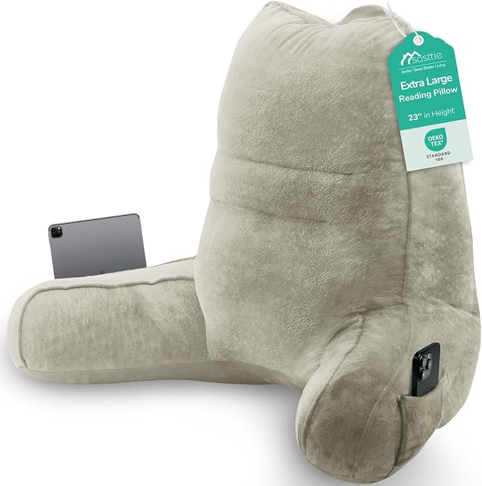 Sasttie Reading Pillow, Pillows for Reading or Relaxing – Ergonomic Support for Head, Neck, Back, and Lumbar, 23-Inch, Linen