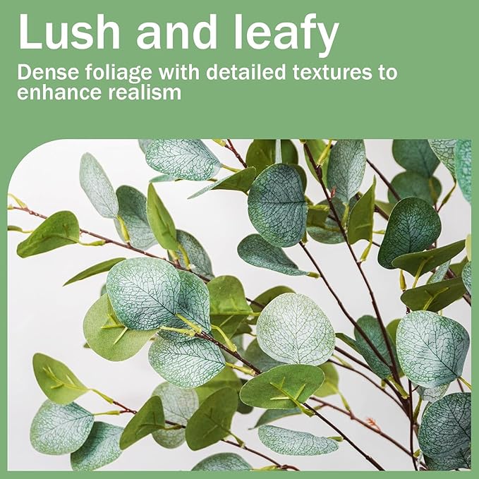 Caxchiling Artificial Eucalyptus Tree 6FT, Indoor Outdoor Faux Tree | Natural Trunk with White Planter for Home Office Living Room Front Door Decor