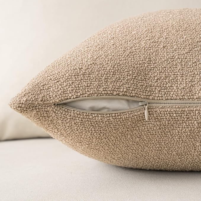 MIULEE 18x18 Inch Decorative Pillow Covers for Couch Bed Set of 2 Textured Boucle Neutral Throw Pillow Covers Taupe Khaki Camel Accent Solid Pillowcases Sofa Living Room Home Decor