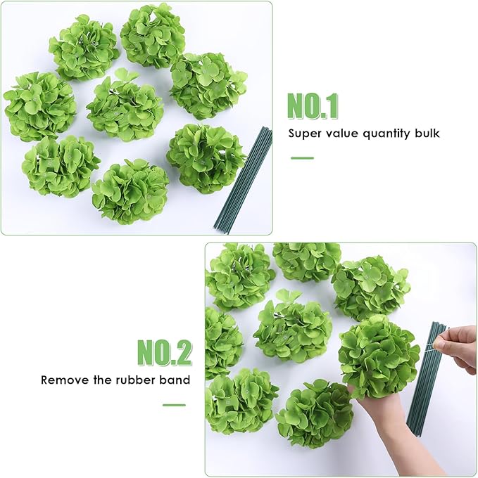 AVIVIHO 65pcs Fake Flowers Green Hydrangea Artificial Flowers Bulk (Not Squished, No Steaming Need) Silk Flowers with Stems for Wedding Decor,Home,Baby Shower,Table Centerpieces Decoration