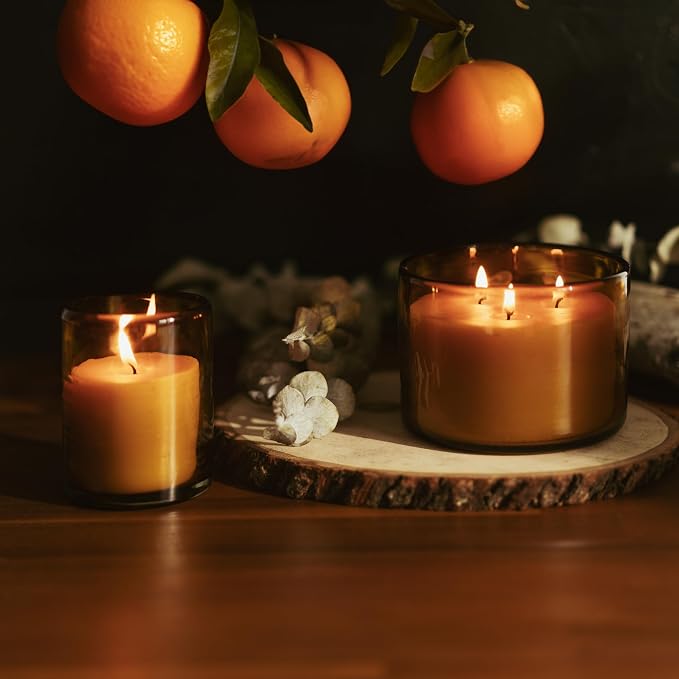 Bluecorn Beeswax 3-Wick Candle, 22 Oz, Amber Glass, 1 Count | 100% Pure Bees Wax, Fragrance Free, Soy Free, Clean Burning, Long Lasting (40 Hr)