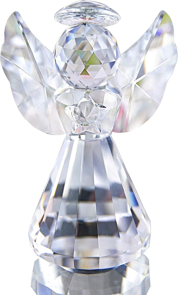 HDCRYSTALGIFTS 3inch Crystal Guardian Angel Figurine Paperweight Decor Glass Christmas Angel Statue Ornaments Art Collectible Gift for Women (Clear)