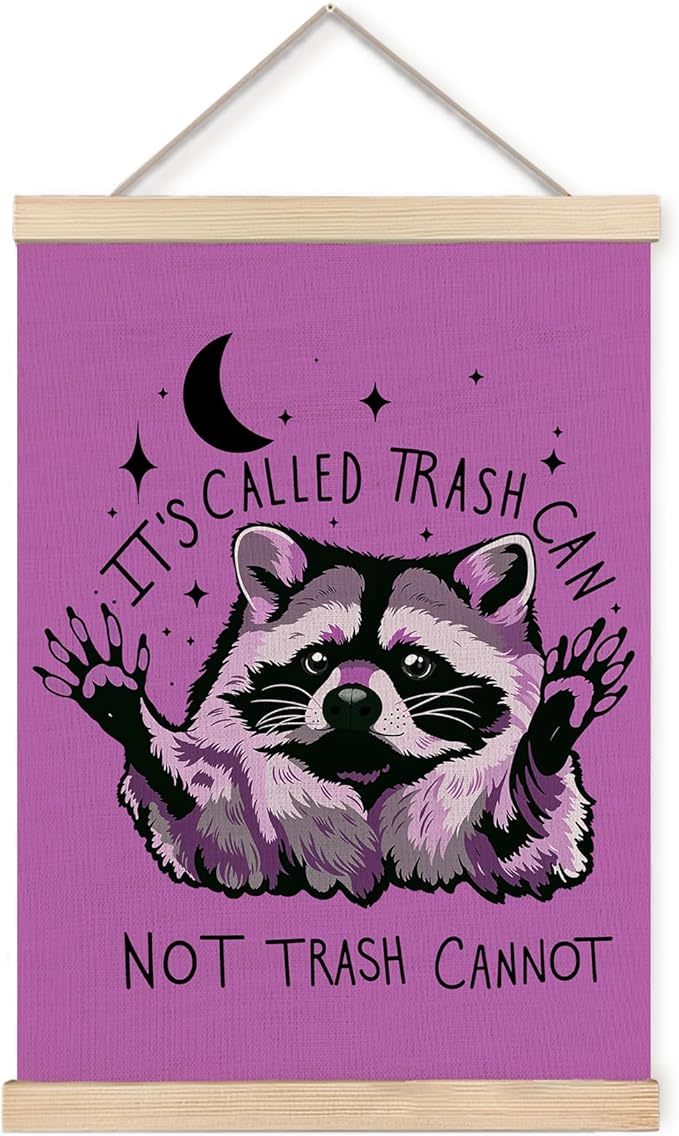 Foritho Funny Motivational Raccoon Meme Poster Wall Art Framed for Office Dorm Home, Sarcastic Work Trash Panda Office Canvas Prints Wall Decor for Coworkers Women Men, 12x16 Inch - Purple