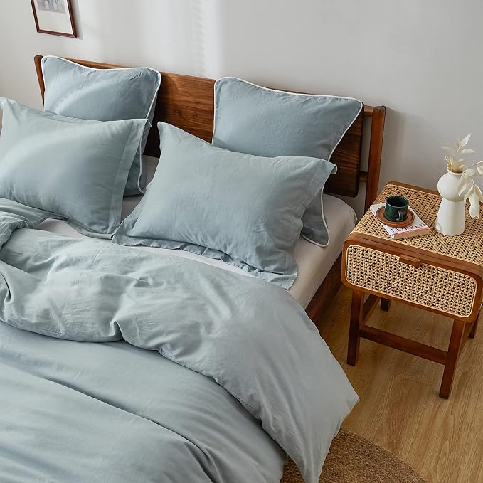 100% French Linen Pillow Shams Basic Style - Pack of 2 - Washed Solid Color Natural Flax Soft Breathable - Dusty Blue, 20'' x 26''