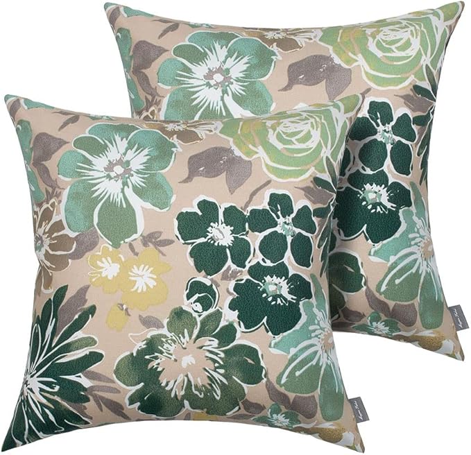 Magpie Fabrics Patio Pillow with Insert 18"x18", Set of 2, Fade-Resistant Outdoor Indoor Cushion Decorative Throw Pillow Decoration for Couch Garden Furniture - Green Floral