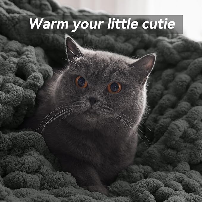 Negwoo Chunky Knit Throw Blanket, 60''*80'' Knitted Throw Chenille Yarn for Bed Couch, Handmade Dark Grey Crochet Big Thick Blanket, Machine Washable Cute Comfy Blanket for Home Decor