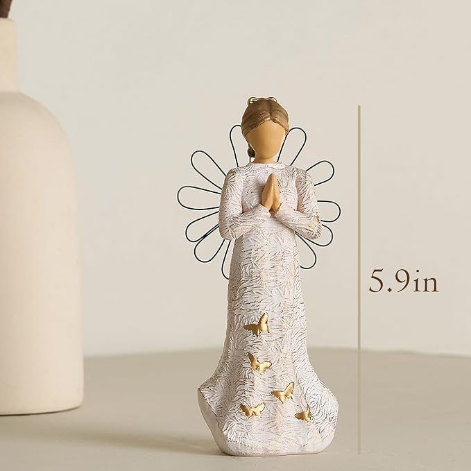 NAN ZAI NAN FANG Sympathy Angel Figurines for Loss of Loved Ones Angel Statues Home Decor Serenity Prayer Gifts for Women Resin Sculpted Hand-Painted Figure Bereavement Gift Praying Hands Statue