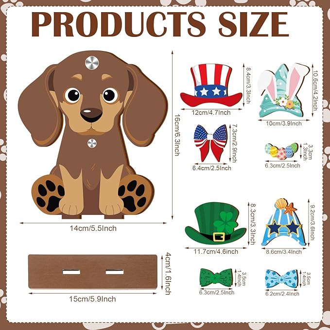 42 Pcs Small Interchangeable Dog Sign Holiday Summer Decor Seasonal Table Centerpiece Farmhouse Rustic Magnetic Desk Accessories Wooden Home Office Room Welcome Tiered Tray Decoration Gifts