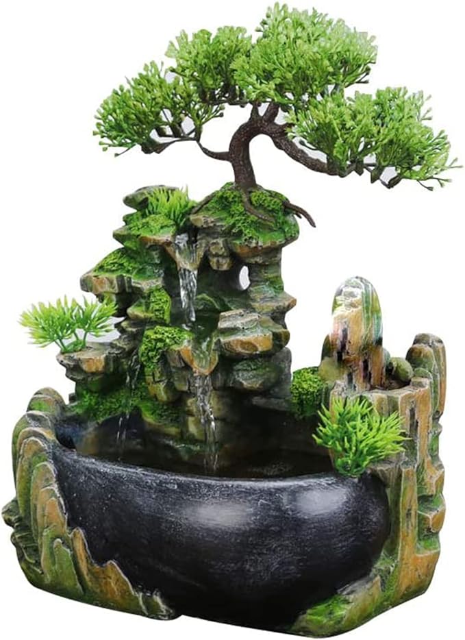 Rockery Stream Tabletop Fountain, Zen Meditation Indoor Waterfall Feature with Automatic Pump and Switch, Desktop Fountain for Home Office Bedroom Decoration (B)