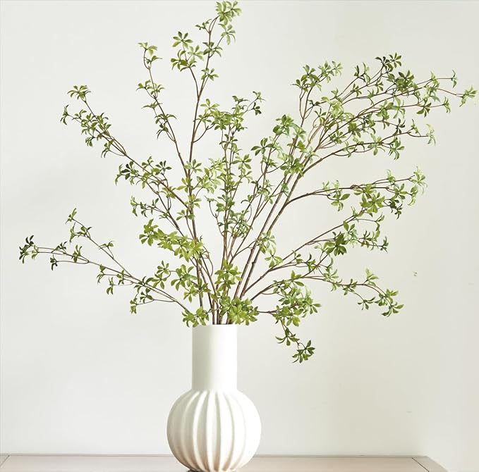 Avoeco Artificial Greenery Stems, 47”Tall Fake Plants Branches, Real Touch Faux Enkianthus Perulatus Twig Leaf for Home Garden Office Wedding Vase Filler Shop Decoration (3 Packs-Green)