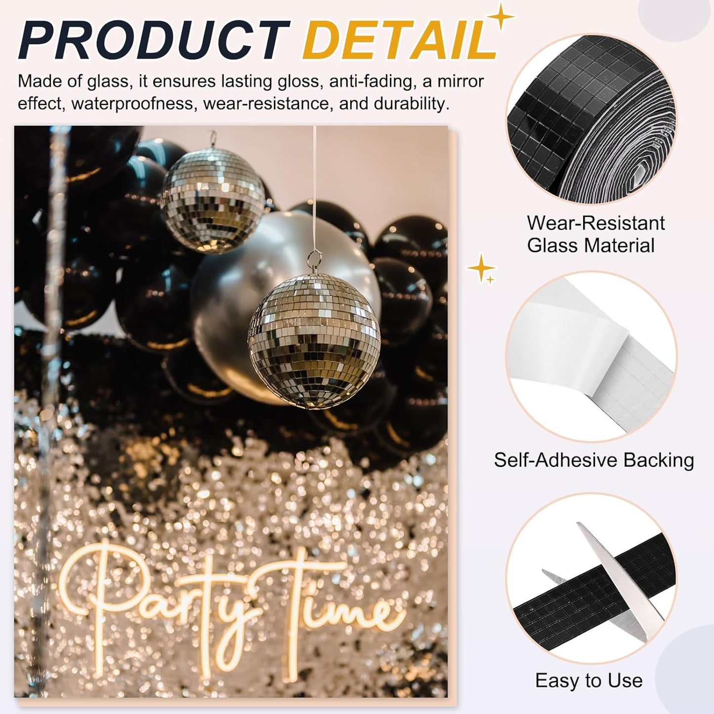 PATIKIL 5x5mm Self Adhesive Mirrors Mosaic Tiles, 3600 Pcs Square Mini Glass Mosaic Disco Tile Sticker for DIY Craft Disco Ball Party Decoration, Black