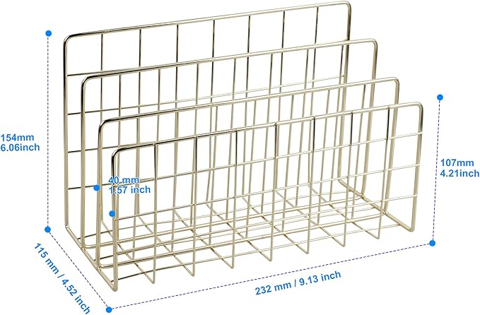 Desktop Mail Organizer File Organizer Metal Wire Mail Sorter Letter Organizer Magazine Rack for Letters, Mails, Books, Postcards, Brochures, Mail Holder (3 Slot, Gold)