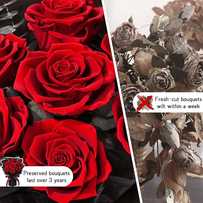 Mothers Day Flowers for Mom, Mothers Day Gifts, Flowers for Delivery Prime 7 Roses Preserved Flowers Red Roses Bouquet Birthday Gifts for Women Gf Gifts Wedding Anniversary