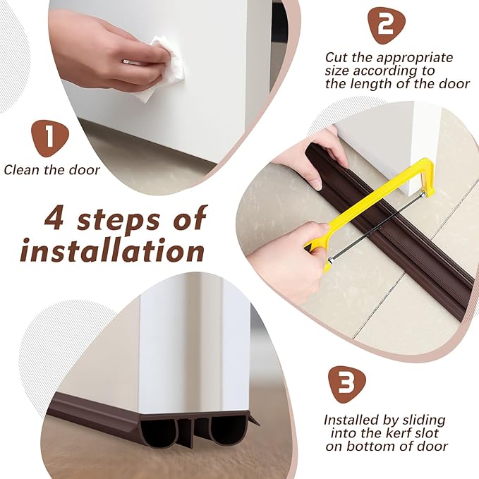 Lineshading 4 Pack Bottom Door Seal Exterior Plastic PVC 1 3/4" x 36" for Vinyl Concealed Kerf/Channel Fit Under Door Seal Strip for Weather Stripping Draft Stopper(Brown)