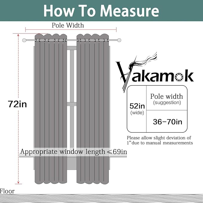 Yakamok Soft and Smooth Blackout Curtains for Bedroom - Grommet Thermal Insulated Room Darkening Curtains for Living Room, Set of 2 Panels (52W x 72L Inch, Black)