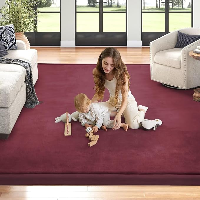 Baby Play Mat for Floor Nursery Muscle Area Rug Playroom Rug 47"x47" Elastic Foam 1.3" Thick Crawling Mat for Babies,Toddlers, Infants,Kids(Burgundy)