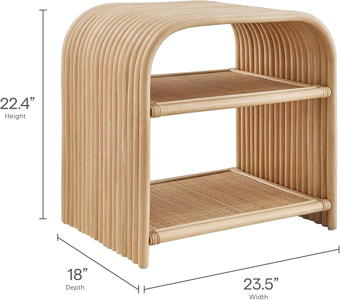 Modway Eve Curved Natural Rattan Side Table in Natural – Round Accent End Table for Living Rooms, Bedrooms, or Covered Patios