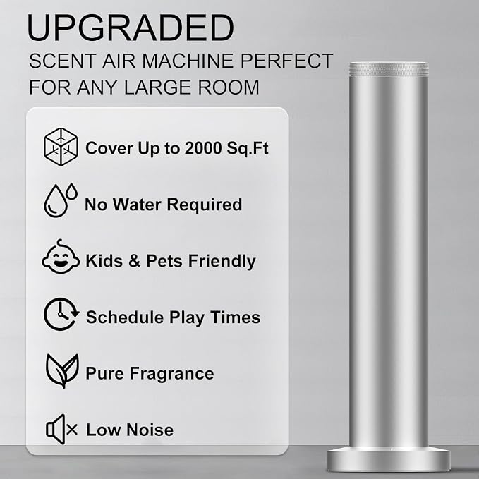Wireless Hotel Scent Diffuser Starter Kit- Cordless Rechargeable Diffuser for Whole House -Hotel Scents Collection - App Control Waterless Essential Oil Diffuser for Large Room, Studio, Office(Silver)
