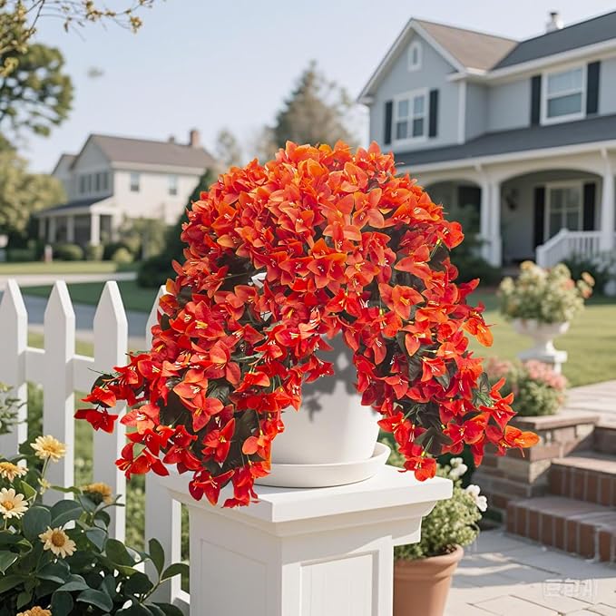 Grunyia 4 Pack Faux Bougainvillea Artificial Flowers, UV Resistant Silk Trailing Vines for Outdoors (Orange)