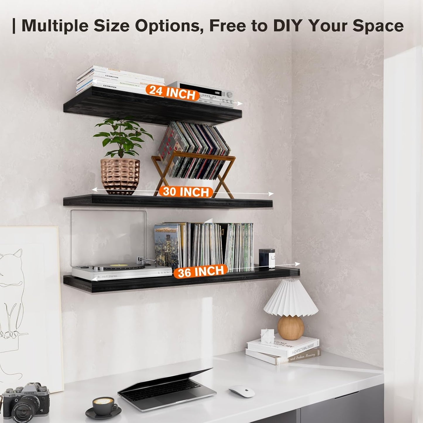 Wall Shelf Set of 2,Dark Wood Floating Shelves 36 in W x 10 in D x 1 in H, Wooden Floating Wall Shelf with Invisible Brackets for Living Room/Bedroom/Bathroom/Kitchen Storage and Decor