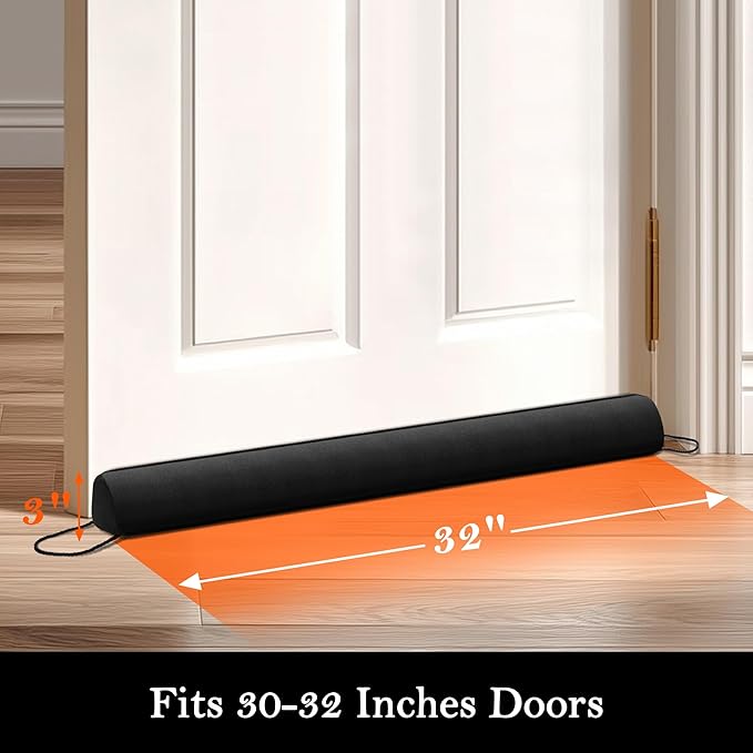 Sunolga Door Draft Stopper Blocks Hot and Cold Air with Removable Washable Cover for Bottom of Door, All-Season Seal for Noise, Light, Wind, Door Sweep for Gaps Up to 3", Home Essentials, 32", Black