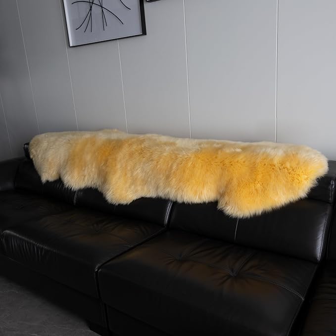Sheepskin Rug, Fluffy Shaggy Area Rug, Super Soft 24‘’ x 72‘’ Sheepskin Hair Rug, Plush Rug, Decorative Rugs for Bedroom, Children's Room, Living Room (Yellow, 24" x 72")