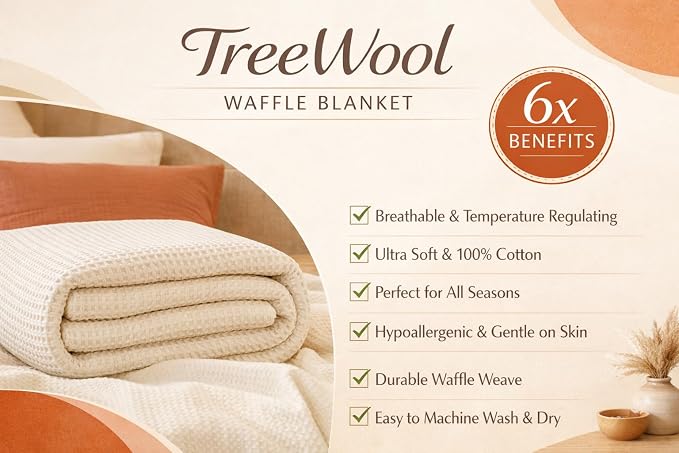 TreeWool Premium 100% Cotton Waffle Summer King Blanket (90"x108", Navy) | 420 GSM Breathable Lightweight Moisture Wicking Soft Knit Thermal Blanket for Bed or Sofa All-season Comfort Machine Washable