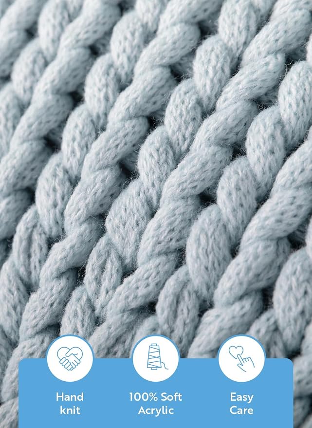Linen Market Beddings Oversized Chunky Knit Throw Blanket-100% Ultra-Soft Acrylic Hypoallergenic - 47'' x 59'' Cozy Home Accent for Snuggling, Lounging, and Stylish Décor (Light Blue)
