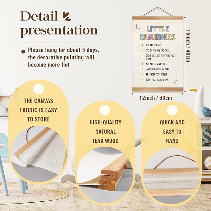 ZTGDA Little Reminders Wall Art,Inspirational Quotes Canvas Print with Wood Hanger Frame, Daily Reminder Poster for Bedroom Teens Room, or Classroom Decor, 12x16 Inches (Reminders)