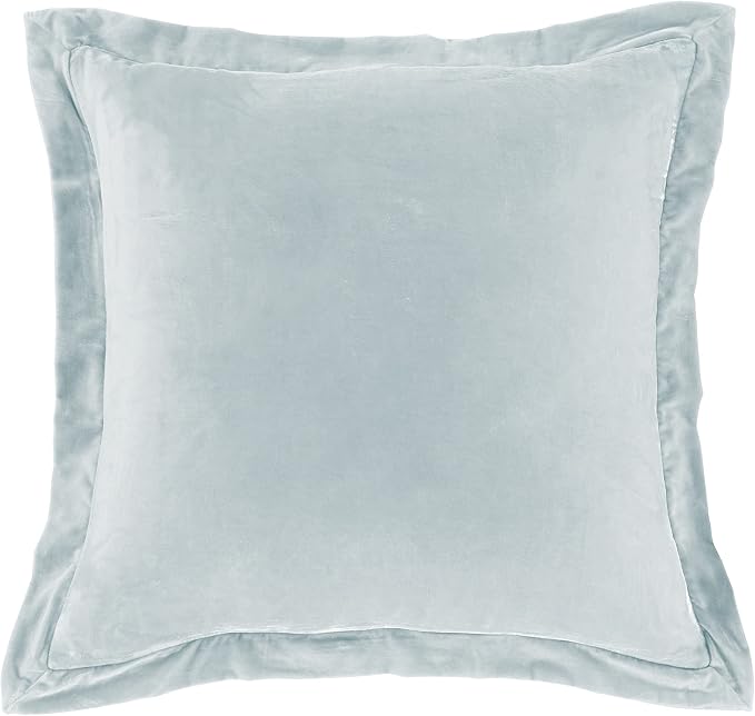 HiEnd Accents Stella Faux Silk Velvet Flanged Euro Sham Pillow Cover, 27x27 inch, Light Blue, Romantic Western Modern Traditional Style Luxury Bedding