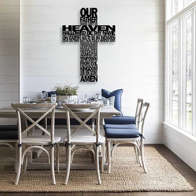 LIYOUYA Metal Cross Wall Decor - Rustic Farmhouse Decor Black Prayer Text Cross Wall Art Home Decor for Living Room, Bathroom, Bedroom, Dining Room, Office, Church (Black)