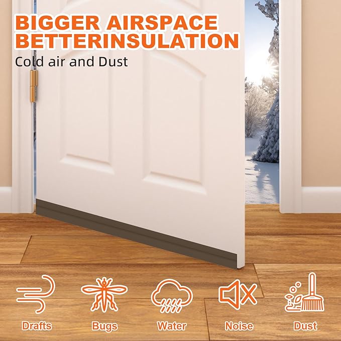 Door Draft Stopper, Door Sweep for Bottom of Door, Weather Stripping Door Seal Gap Filler Bottom Blocker Soundproof Cold Air Insulation Save Energy Installs Quickly and Easily (Brown, 78‘’)