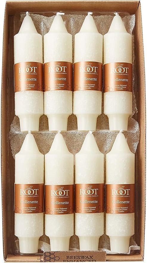Root Candles 8-Count Unscented Dinner Candles Dripless Beeswax Enhanced Timberline™ Collenette Boxed Candle Set, 5-Inch, Ivory