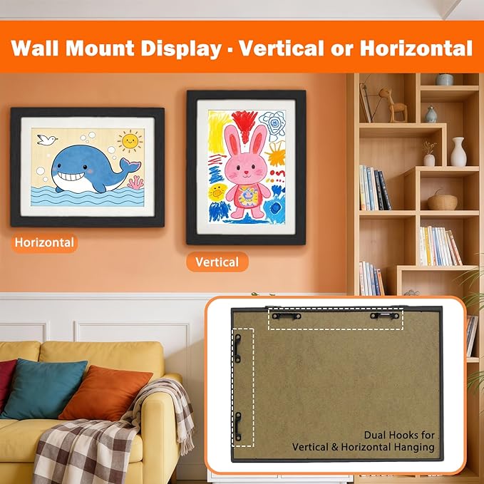 Kids Art Frames 8.5x11, 4-Pack Front Opening Changeable Picture Frames for Kids Artwork, Holds 150 Pieces Each, Artwork Storage and Wall Display Frame for Drawings, Portfolio, Black