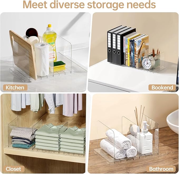 PAVSTINE Purse Organizer for Closet, Stackable Handbag Storage Shelf, Adjustable Clear Shelf Dividers, Keep Clutch, Bag, Pocketbook Upright, for Bedroom (Clear)