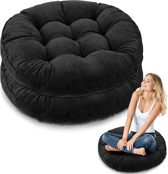 Jerify 2 Pcs Floor Pillow Cushions Large Round Square Large Meditation Floor Pillow for Classroom Adult Meditation Picnic Party Seating Learning Daycare School (Round,Black)