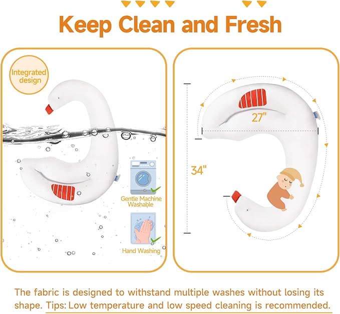 Choc chick Curve Long Kids Body Pillow,36X27inches Swans Shape Soft Child Hug Sleep Toddler Pillow,Hand Washable 100% Organic Cotton Pillowcase Toddler Pillows for Sleeping