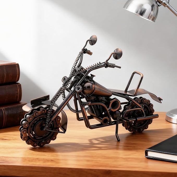 Motorcycle Gifts for Men Women, 12" Metal Motorcycle Sculpture, Fathers Day Birthday Gift for Dad Husband Biker Enthusiasts, Industrial Man Cave Home Garage Office Decor