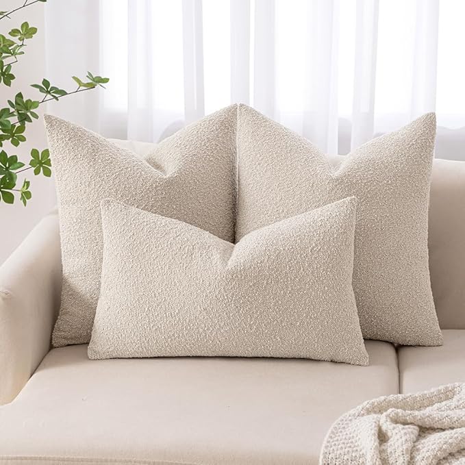 MIULEE 22x22 Inch Decorative Euro Sham Pillow Covers for Couch Bed Set of 2 Textured Boucle Neutral Throw Pillow Covers Natural Beige Ivory Accent Solid Pillowcase Sofa Living Room Home Decor