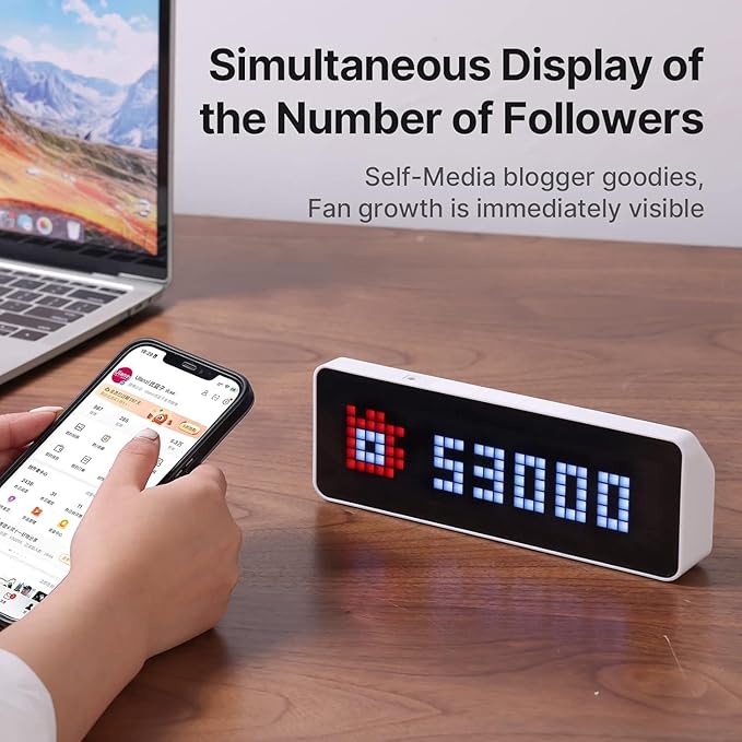 ULANZI TC001 Smart Pixel Clock, Gaming Setup Digital Alarm Clock with Weather - Awtrix Simulator - WiFi Connect, Social Media Counter, Retro Pixel Art Clock for Gaming Room,Bedside, Office Decor