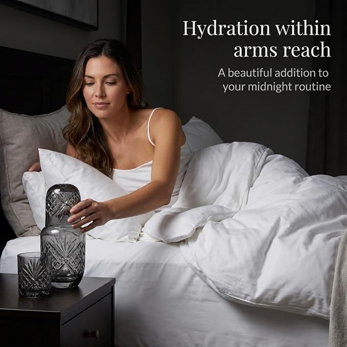 Godinger Bedside Night Carafe, Water Pitcher with Cup, Water Carafe - Cup and Bottle to Keep Next To Your Bed for a Handy Midnight Drink