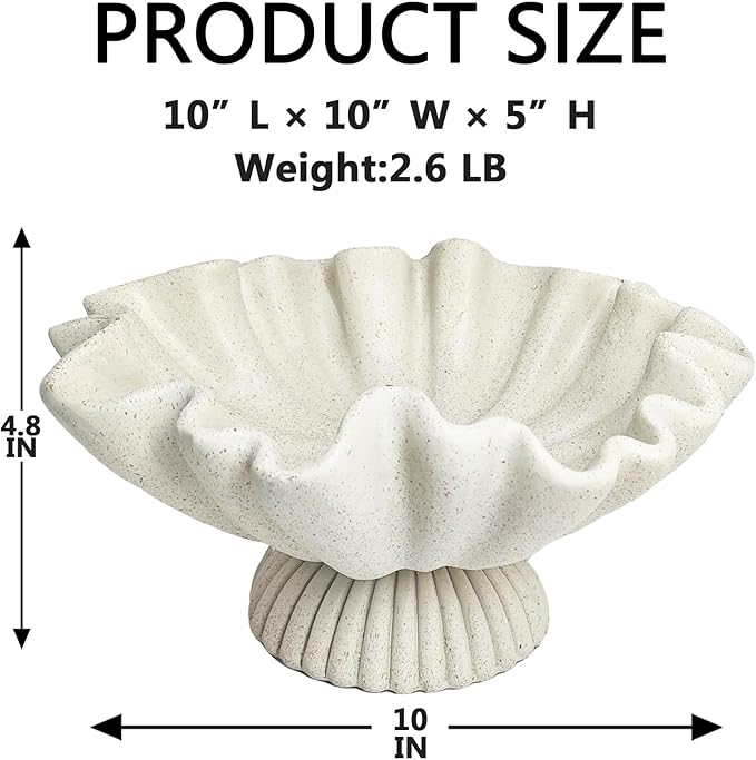 Decorative Bowl for Home Decor - Large Handmade Centerpiece Pedestal Bowl - 10" Key and Purse Wavy Shell Bowls - Scalloped Ruffle Coastal Coffee Table Bowls