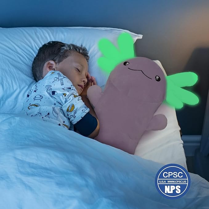MaoGoLan Giant Axolotl Plush Toy Stuffed Animal, Huge Axolotl Body Pillow for Kids Girl Boy, Long Purple Salamander Plush Glow in The Dark, Valentine Birthday Gifts Holiday Easter Decor