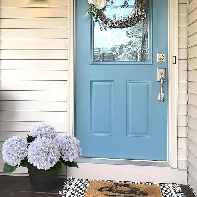 JINWOE Boho Fake Hydrangea Artificial Flowers, 4Pcs 22" Large Lifelike Silk Artificial Hydrangeas, Full Fake Flowers for Bouquet Table Centerpieces Wedding Indoor Home（Light Blue Violet）